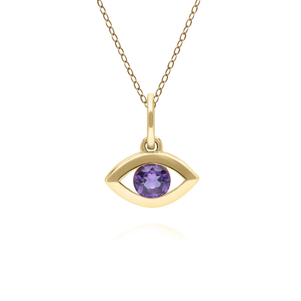 ECFEW™ Dainty Evil Eye Amethyst Pendant in 9ct Yellow Gold