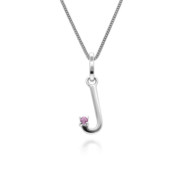 Initial Pink Sapphire Letter Charm Necklace in 9ct White Gold