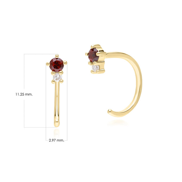 Modern Classic Garnet & Diamond Pull Through Hoop Earrings in 9ct Yellow Gold