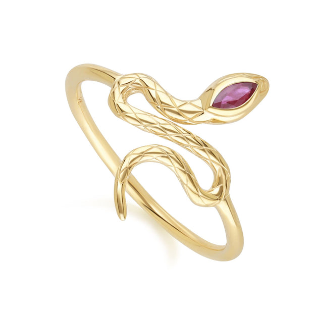 ECFEW™ Ruby Winding Snake Ring in 9ct Yellow Gold