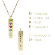 Coded Whispers Brushed Gold 'Dare To' Acrostic Gemstone Pendant