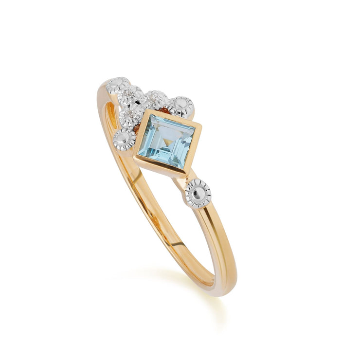Contemporary Blue Topaz & Diamond Ring in 9ct Yellow Gold