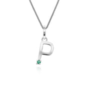 Initial Emerald Letter Charm Necklace in 9ct White Gold