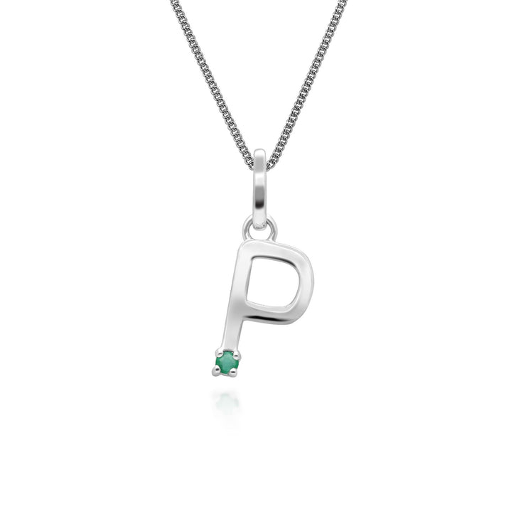 Initial Emerald Letter Charm Necklace in 9ct White Gold