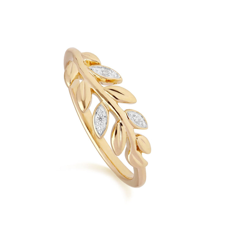 O Leaf Diamond Olive Branch Ring in 9ct Yellow Gold