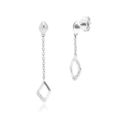 Diamond Pave Mismatched Dangle Drop Earrings in 9ct White Gold