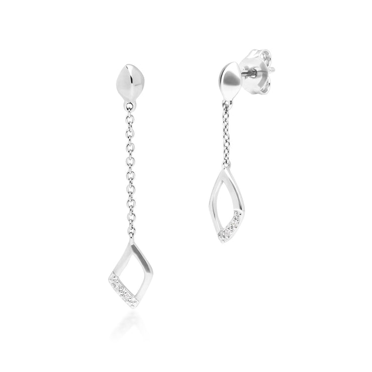 Diamond Pave Mismatched Dangle Drop Earrings in 9ct White Gold