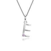 Initial Pink Sapphire Letter Charm Necklace in 9ct White Gold