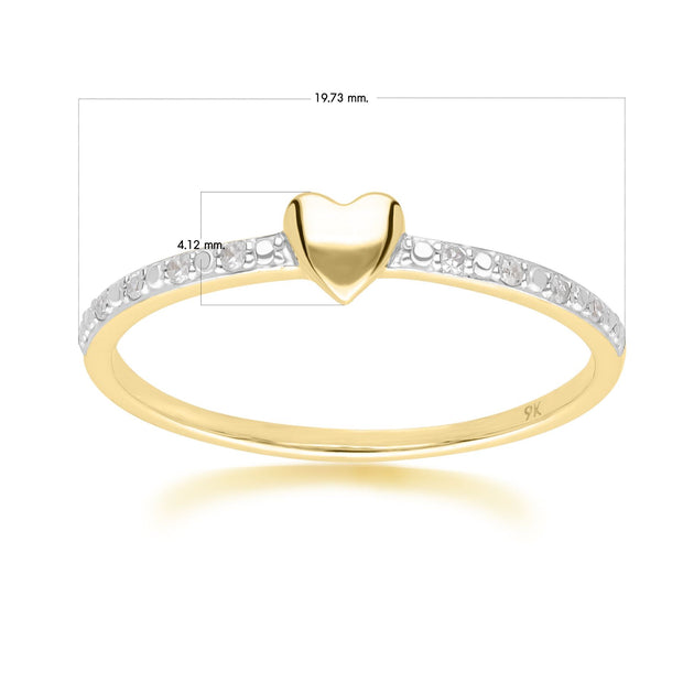 Dainty Love Heart Diamond Band Ring in 9ct Yellow Gold