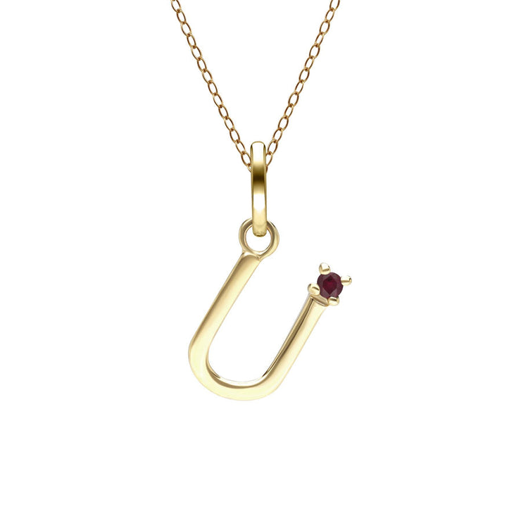 Initial Ruby Letter Necklace In 9ct Yellow Gold