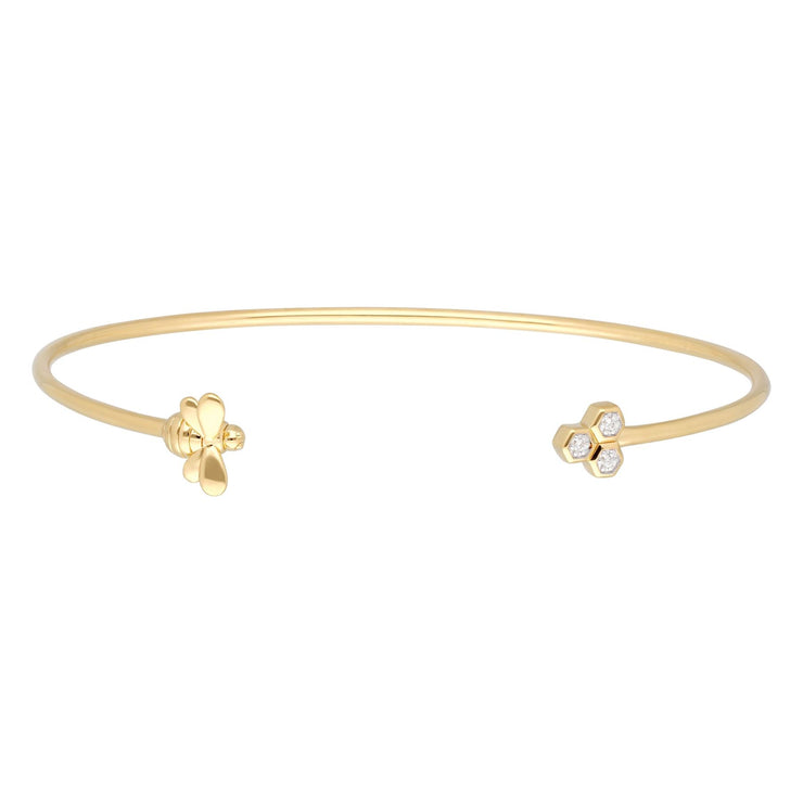 Honeycomb Inspired Diamond Trilogy Bee Bangle in 9ct Yellow Gold