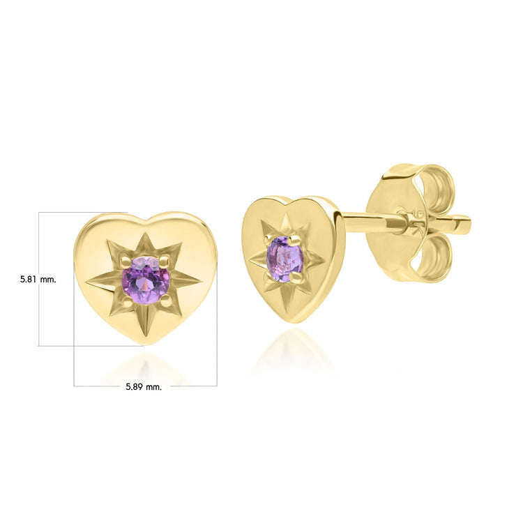 ECFEW™ 'The Liberator' Amethyst Heart Stud Earrings in 9ct Yellow Gold