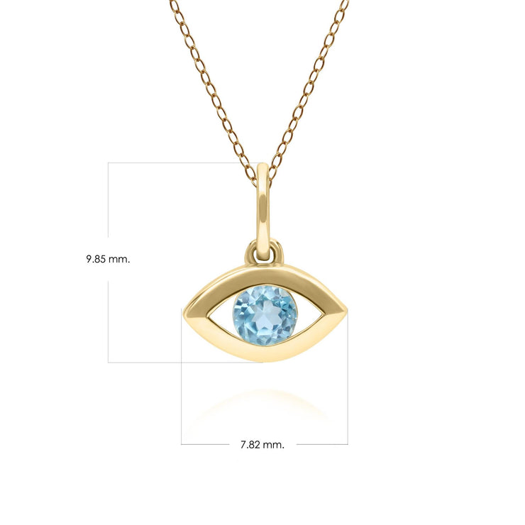 ECFEW™ Dainty Evil Eye Blue Topaz Pendant in 9ct Yellow Gold