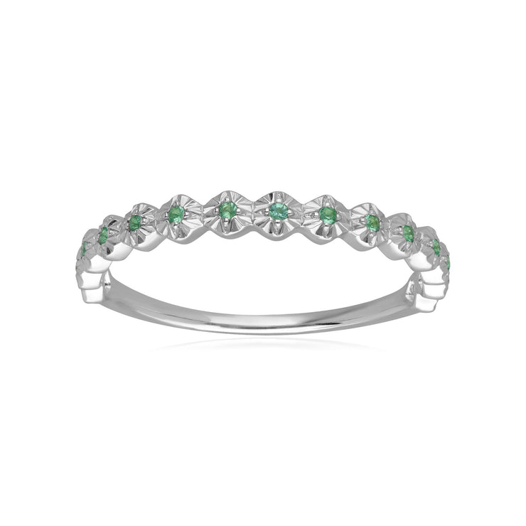9ct White Gold 0.045ct Emerald Band Ring