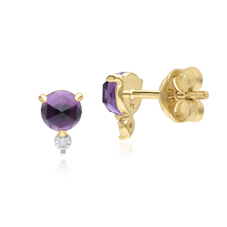 Classic Amethyst & Diamond Stud Earrings in 9ct Yellow Gold