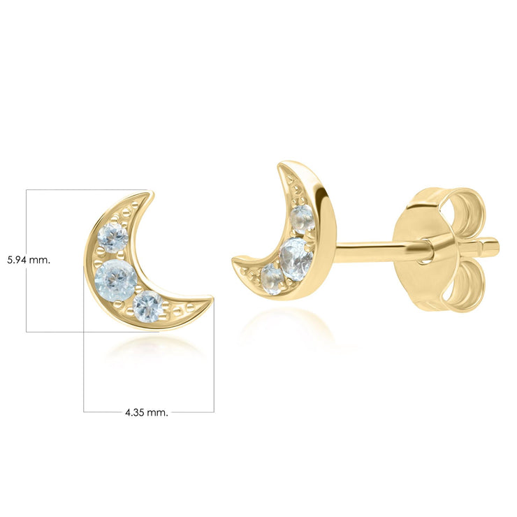Night Sky Topaz Moon Stud Earrings in 9ct Yellow Gold