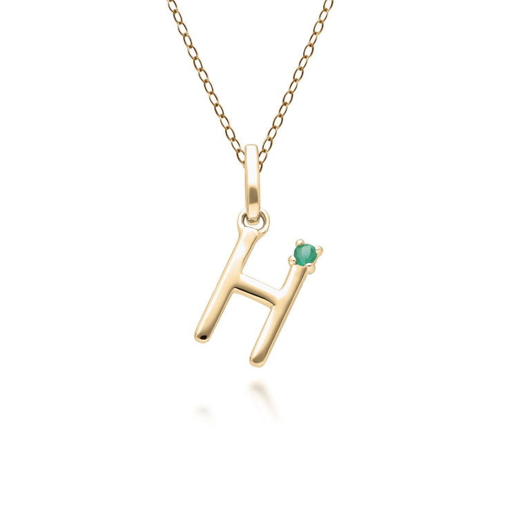 Initial Emerald Letter Necklace In 9ct Yellow Gold