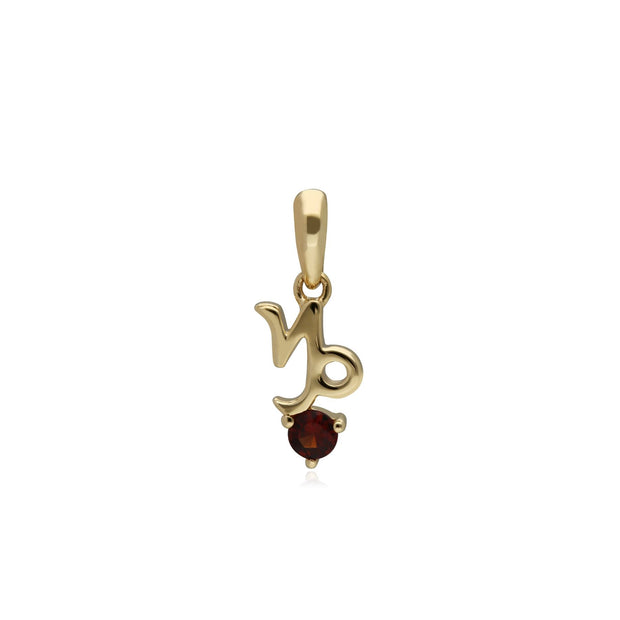 Garnet Capricorn Zodiac Charm in 9ct Yellow Gold