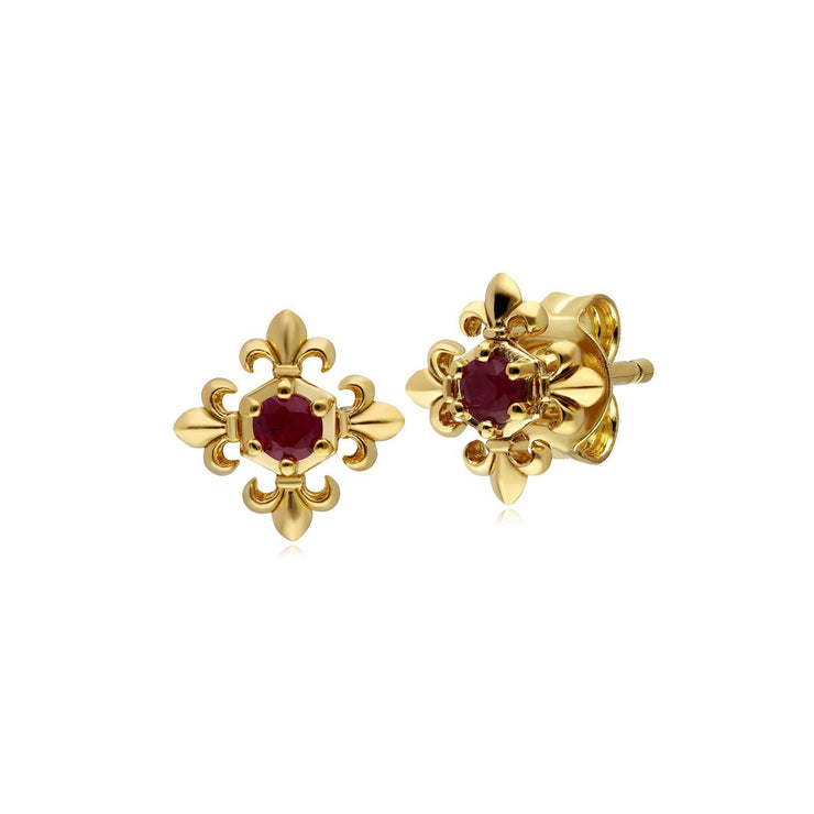 ECFEW™ 'The Liberator' Ruby Fleur De Lis Stud Earrings