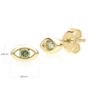 ECFEW™ Dainty Evil Eye Peridot Stud Earrings in 9ct Yellow Gold