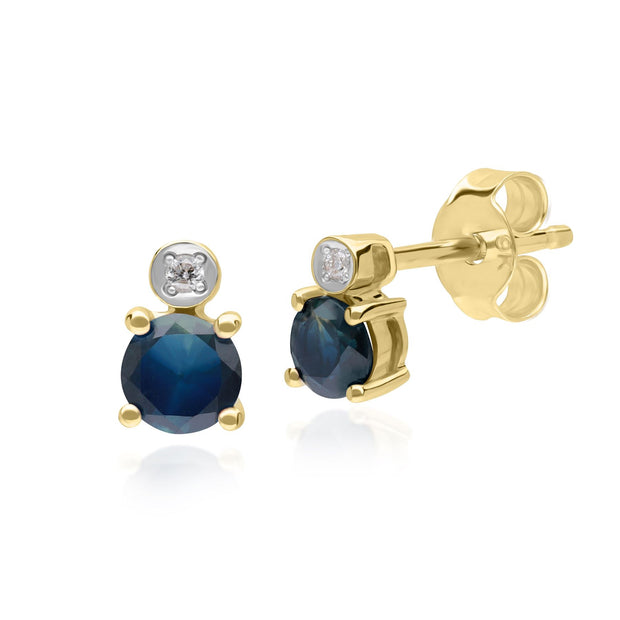 Micro Statement Round Sapphire & Diamond Stud Earrings in 9ct Yellow Gold