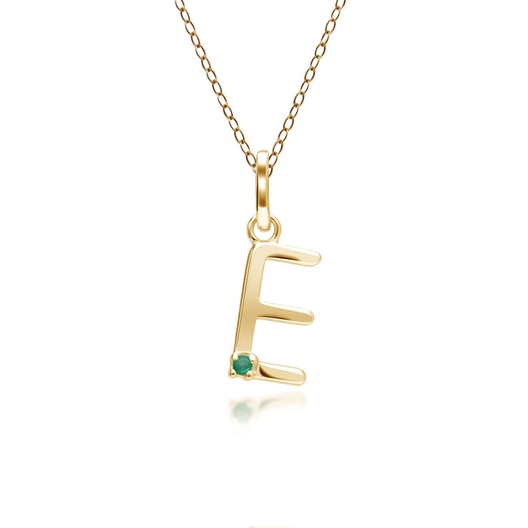 Initial Emerald Letter Necklace In 9ct Yellow Gold