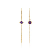 Micro Statement Amethyst Threader Earrings in 9ct Yellow Gold