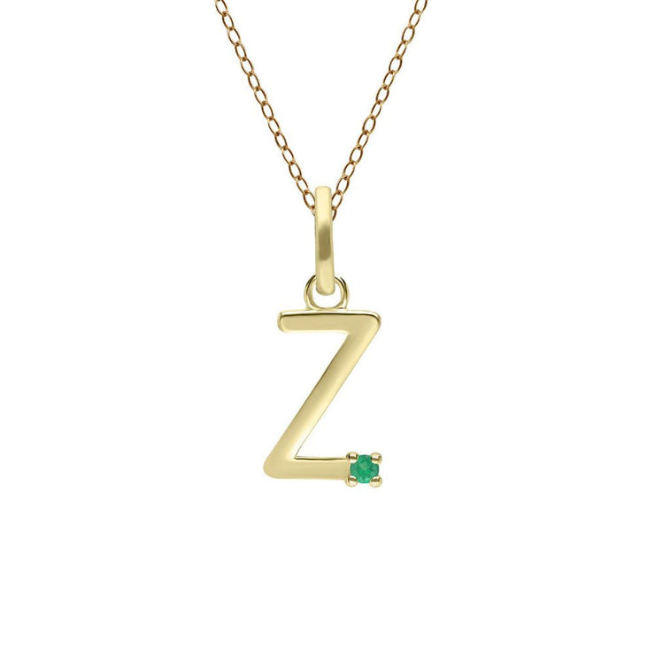 Initial Emerald Letter Necklace In 9ct Yellow Gold