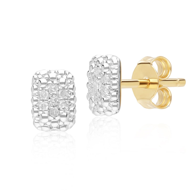 Diamond Pave Rectangle Stud Earrings 9ct Yellow Gold