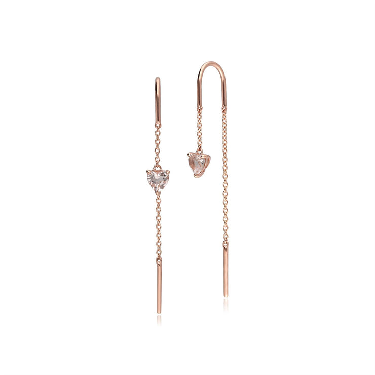 Morganite Heart Threader Earrings in 9ct Rose Gold