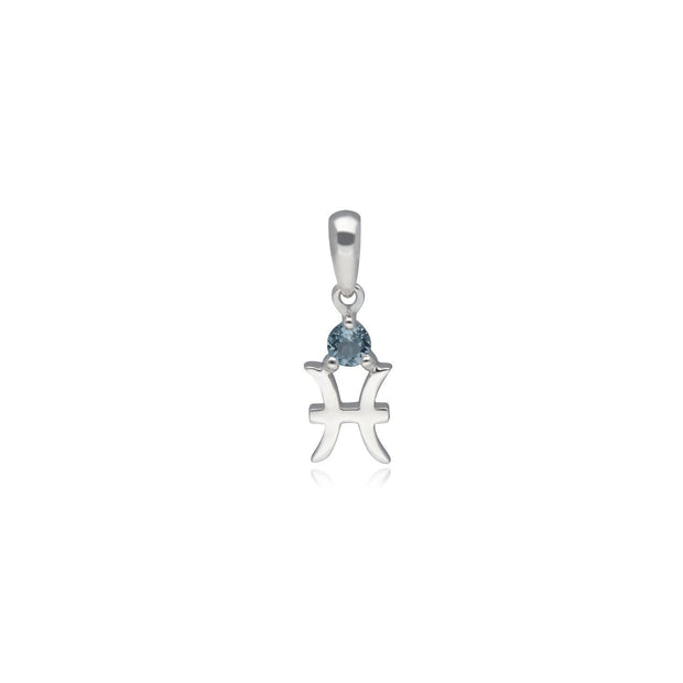 Aquamarine Pisces Zodiac Charm Necklace in 9ct White Gold