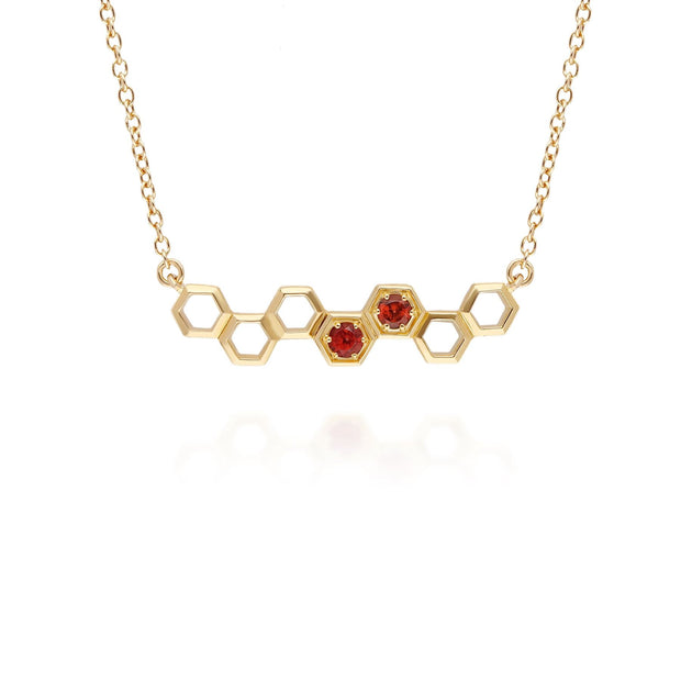 Honeycomb Inspired Garnet Link Necklace in 9ct Yellow Gold