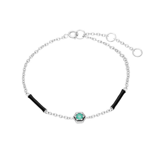 Grand Deco Enamel & Emerald Bracelet in 9ct White Gold