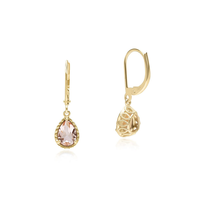 Classic Pear Morganite Dangle Earrings in 9ct Yellow Gold