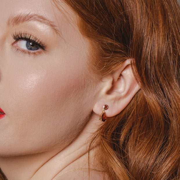 Classic Pear Garnet Drop Earrings in 9ct Yellow Gold