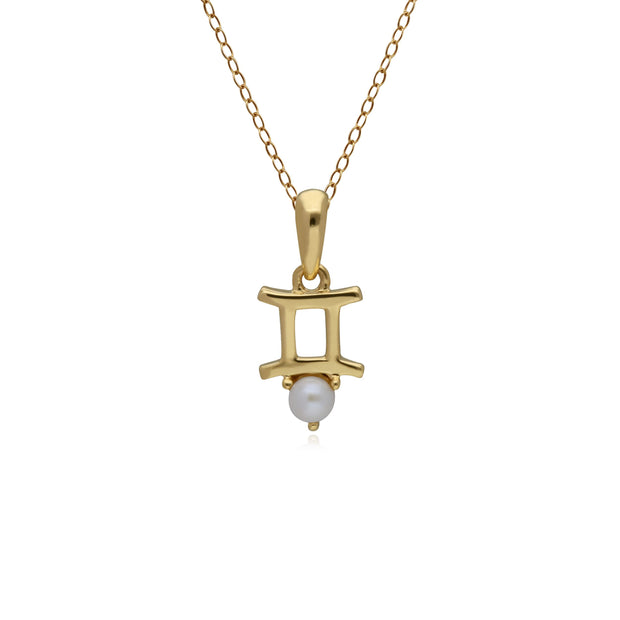 Pearl Gemini Zodiac Charm Necklace in 9ct Yellow Gold