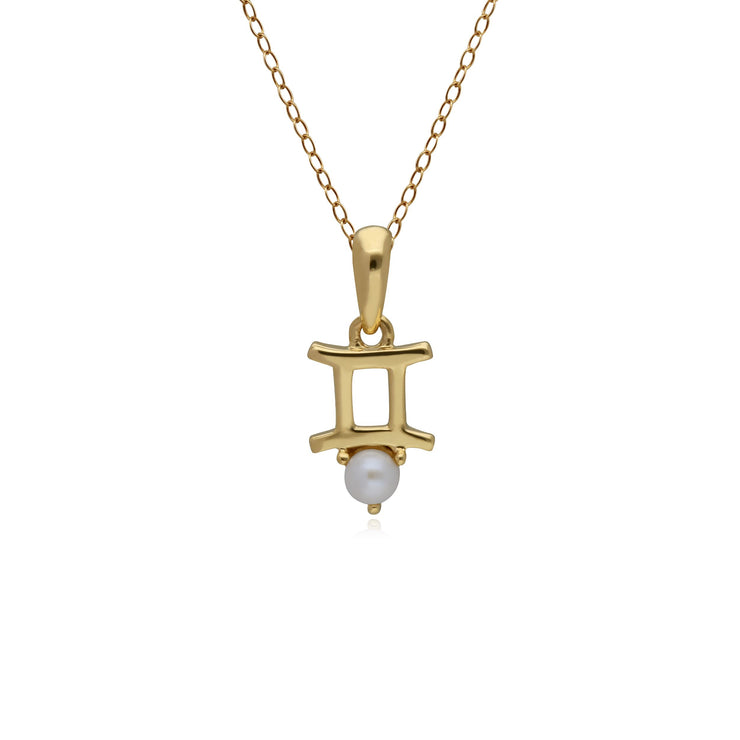 Pearl Gemini Zodiac Charm Necklace in 9ct Yellow Gold
