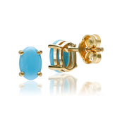 Classic Oval Turquoise Cabochon Stud Earrings in 9ct Yellow Gold 7x5mm