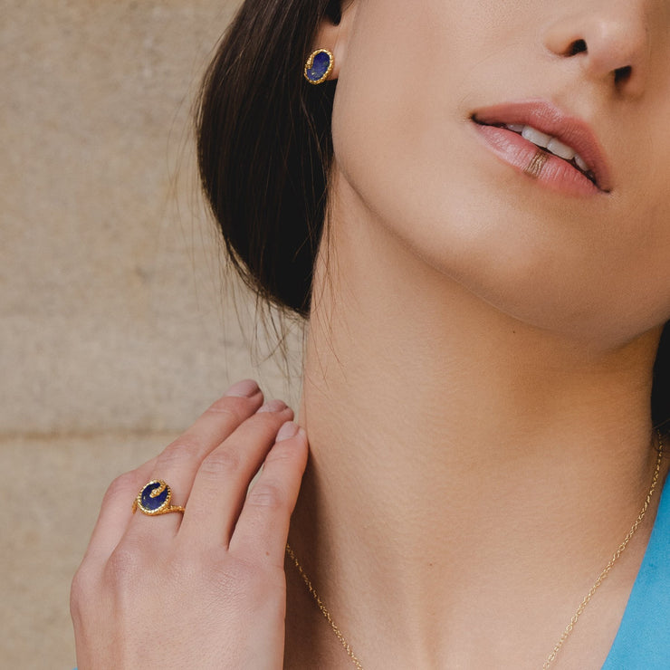 ECFEW™ 'The Ruler' Lapis Lazuli Winding Snake Stud Earrings