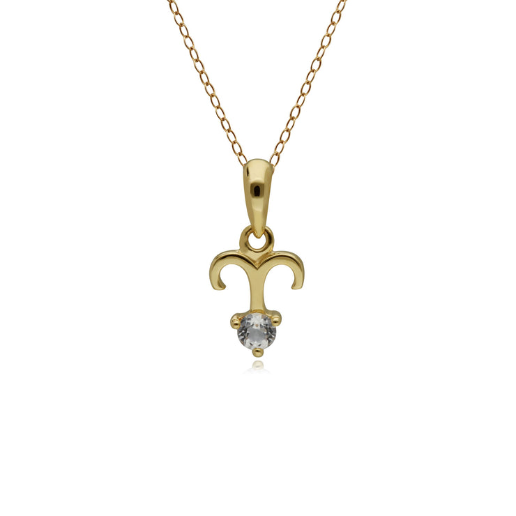 White Topaz Aries Zodiac Charm Necklace in 9ct Yellow Gold