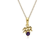Amethyst Aquarius Zodiac Charm Necklace in 9ct Yellow Gold
