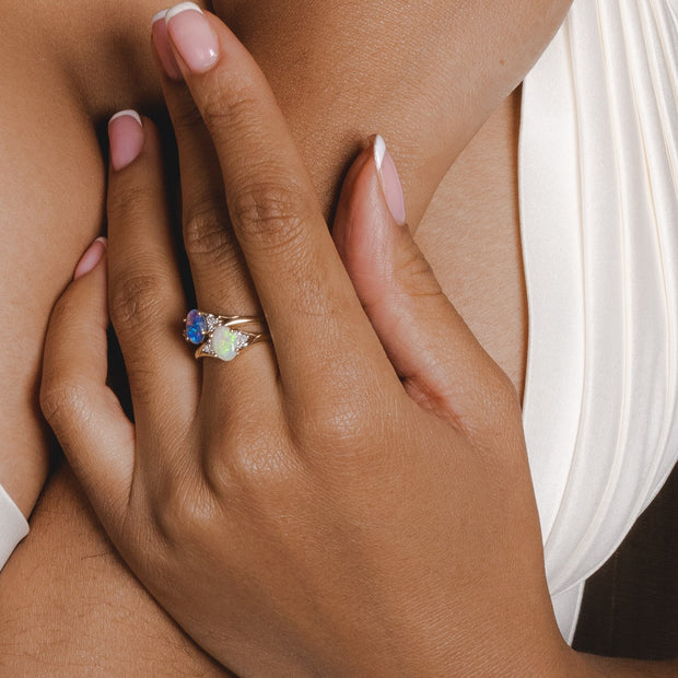 Classic Oval Opal & Diamond Ring in 9ct Yellow Gold