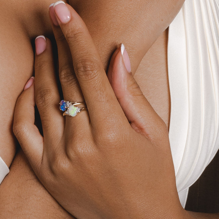 Classic Oval Opal & Diamond Ring in 9ct Yellow Gold