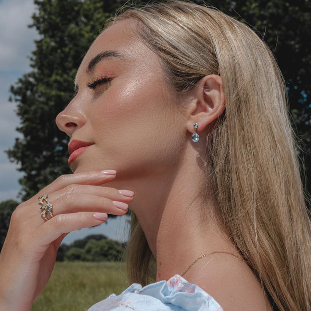 Classic Pear Blue Topaz Drop Earrings in 9ct Yellow Gold