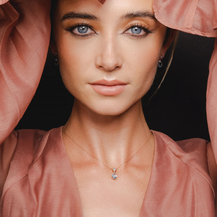 Classic Pear Blue Topaz Drop Pendant in 9ct Rose Gold