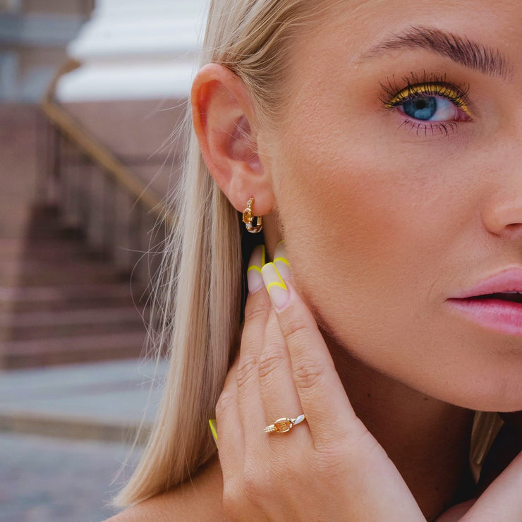 Siberian Waltz White Topaz & Orange Sapphire Square Hoop Earrings in 9ct Gold