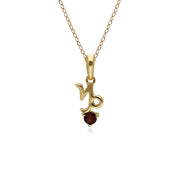 Garnet Capricorn Zodiac Charm Necklace in 9ct Yellow Gold