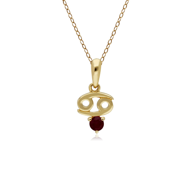 Ruby Cancer Zodiac Charm Necklace in 9ct Yellow Gold