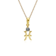 Aquamarine Pisces Zodiac Charm Necklace in 9ct Yellow Gold