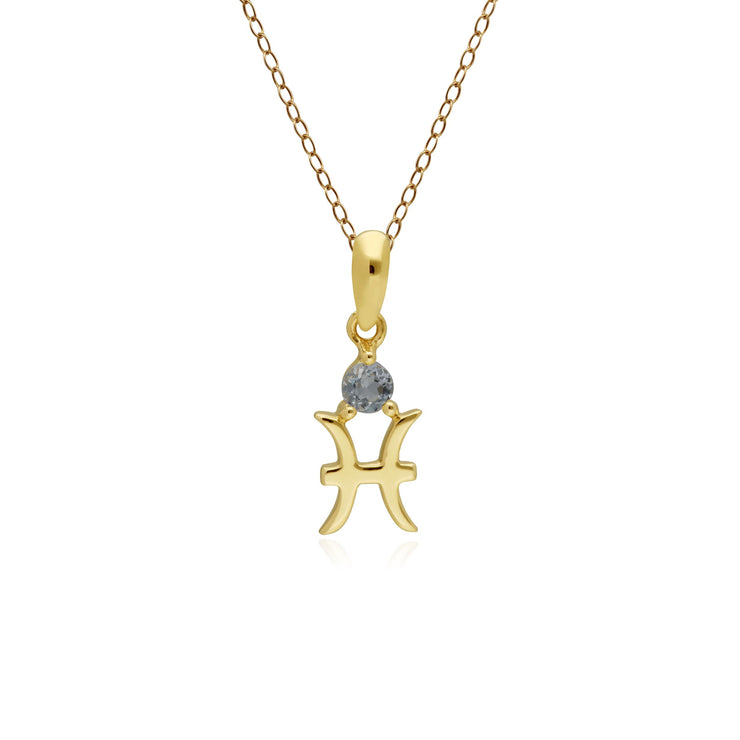 Aquamarine Pisces Zodiac Charm Necklace in 9ct Yellow Gold